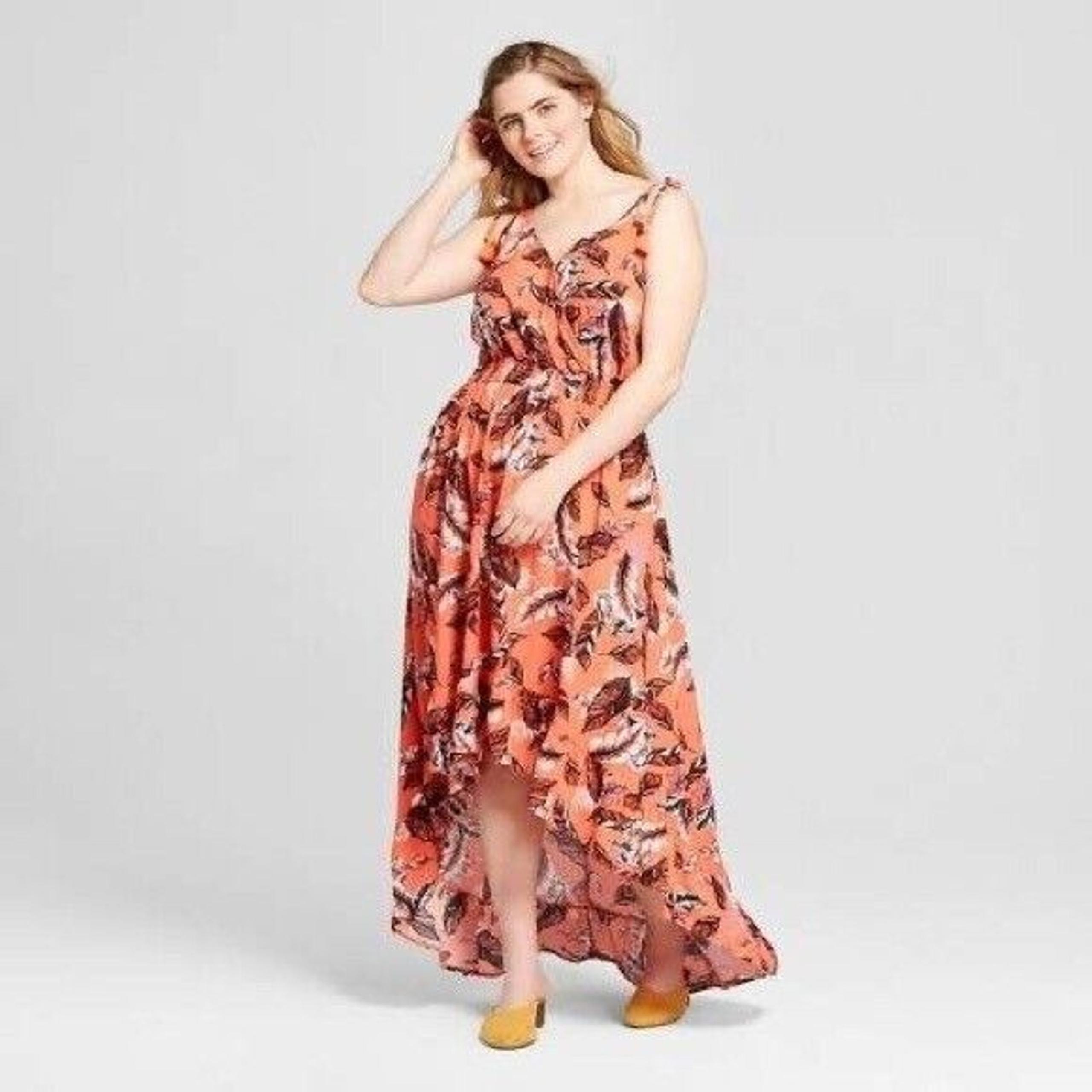 Xhilaration Women's Plus Size 1X Coral Pink Orange Floral High Low Dress