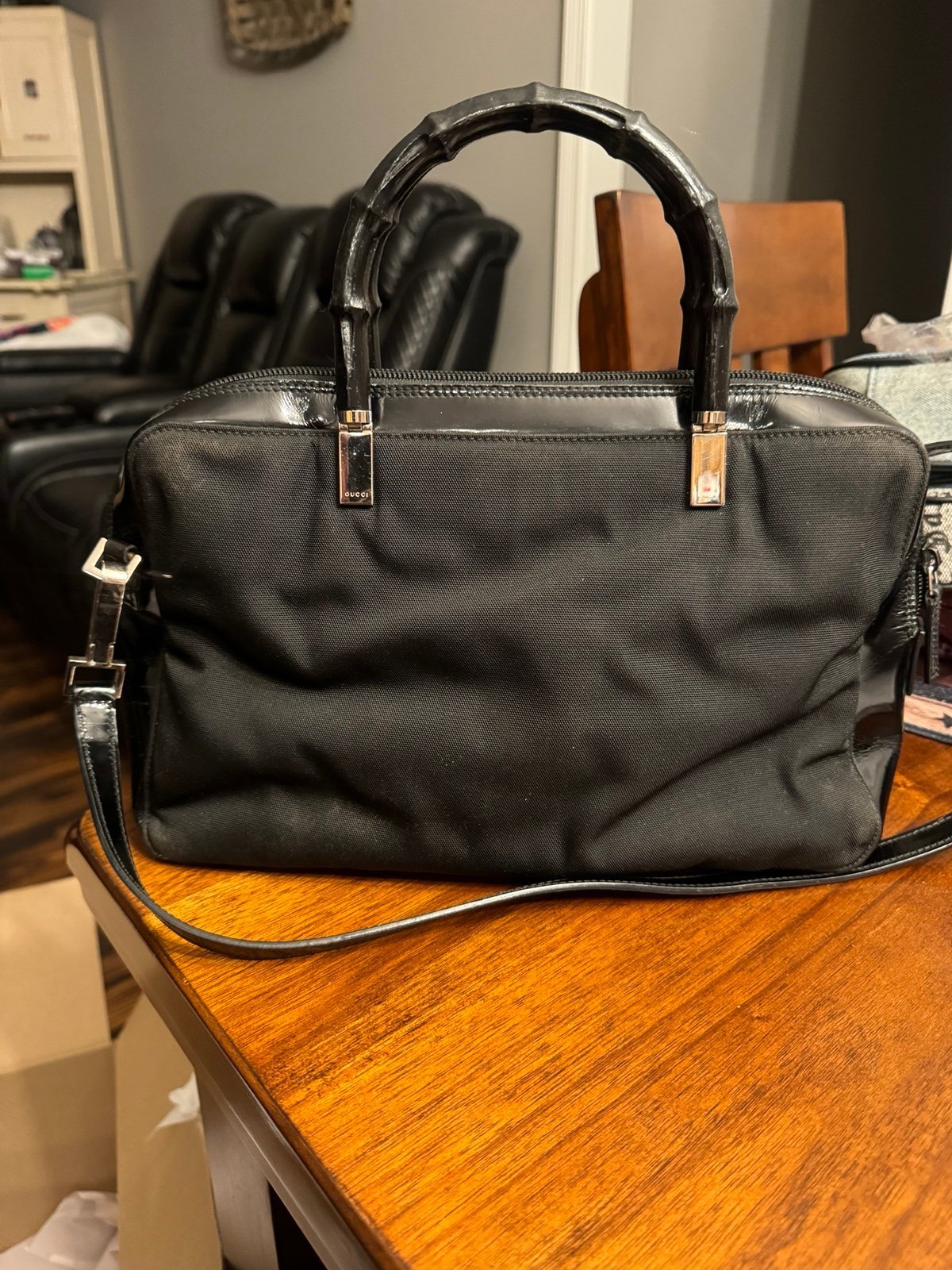 Gucci bamboo handle with crossbody strap EUC