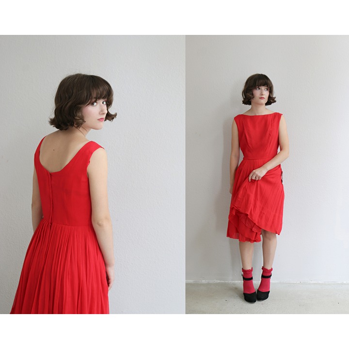 1950s Vintage Deadstock Ro-Nel Red Party Dress // Women's XXS to Extra Small 50s