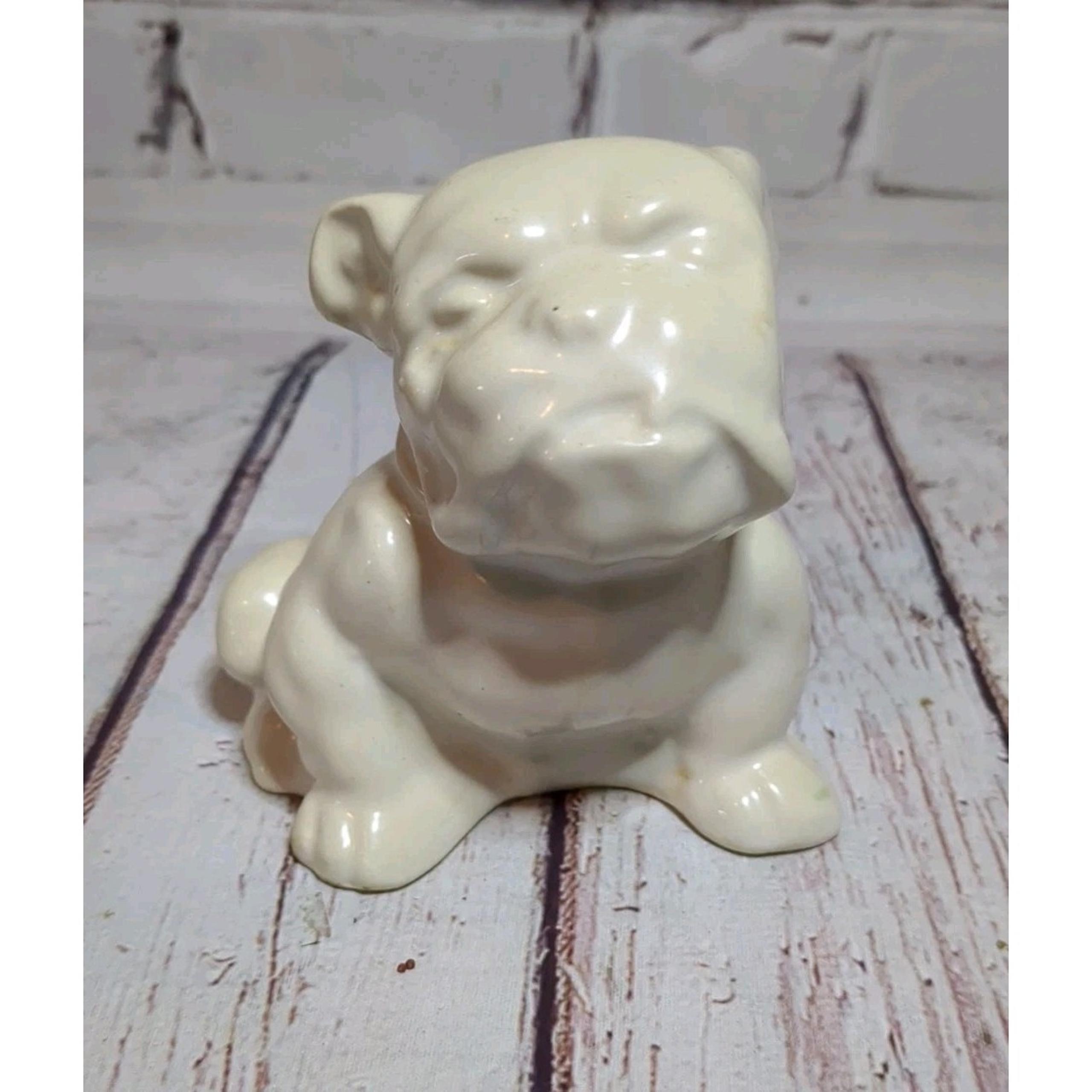 Vintage Buff/ White Ceramic Morton Pottery Bulldog Planter 4"x3.5"