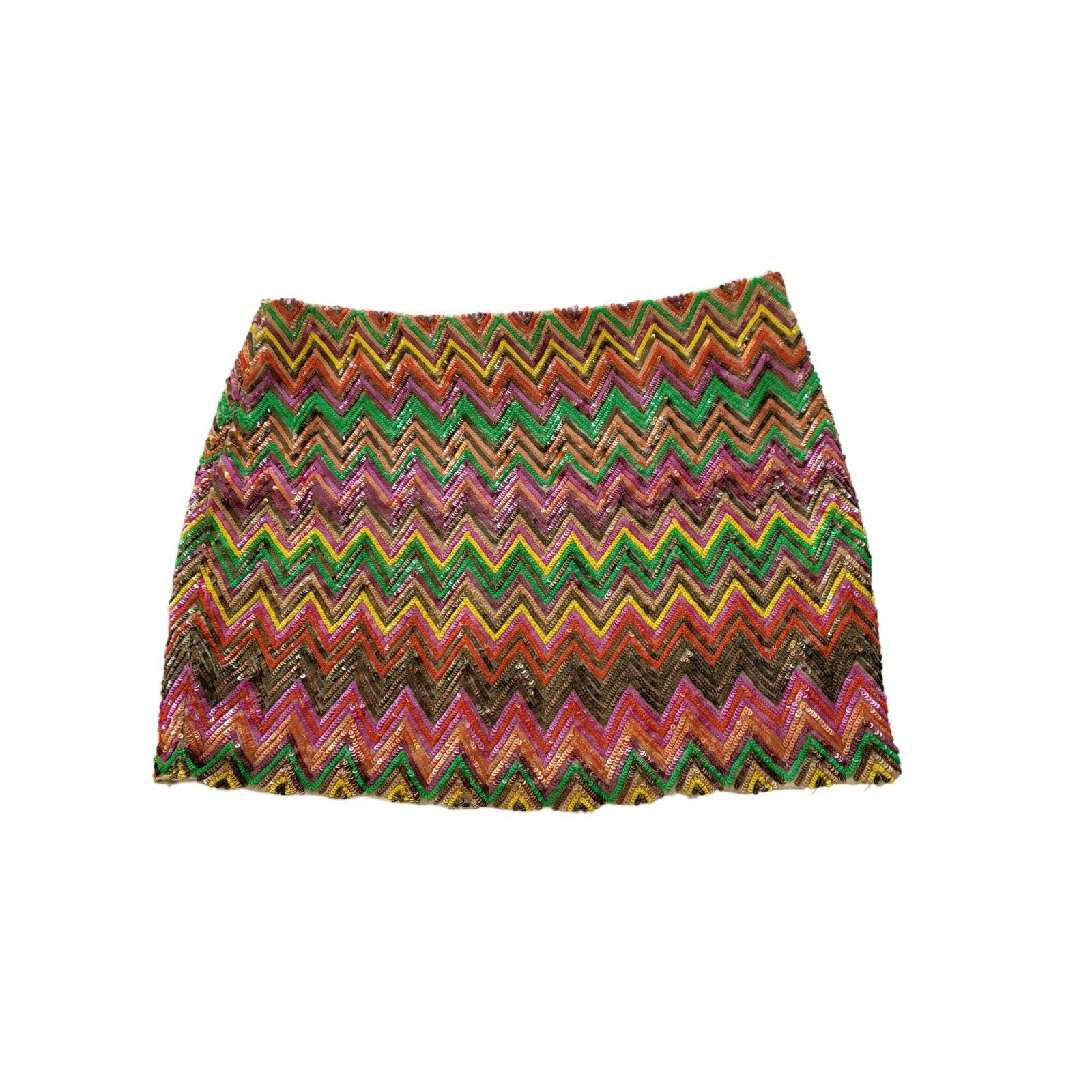Haute Hippie Sequin Chevron Mini Skirt Silk Sz Small 0985
