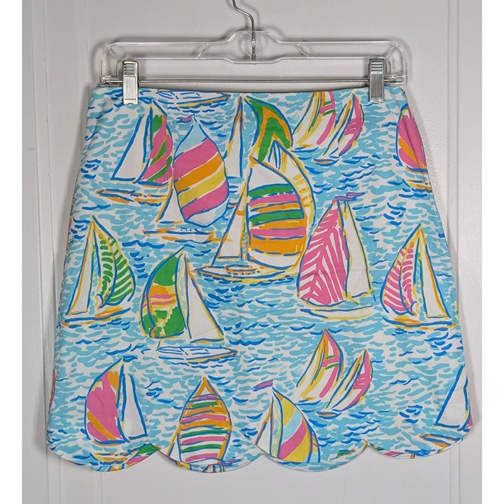 Lilly Pulitzer Michelina Scalloped Skirt Sailboats Size 2 You Gotta Regatta