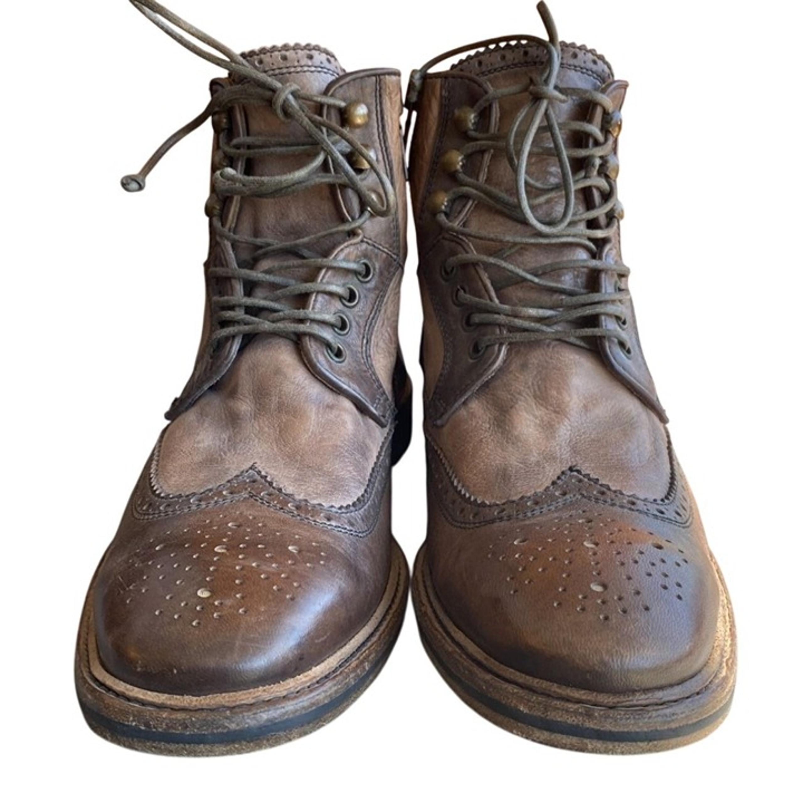 John Varvatos Mens Brown Leather Wingtip Combat Boots w/ Side Zipper Sz 11 S01-A