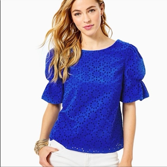 Lilly Pulitzer Blue Shaila Eyelet Blouse