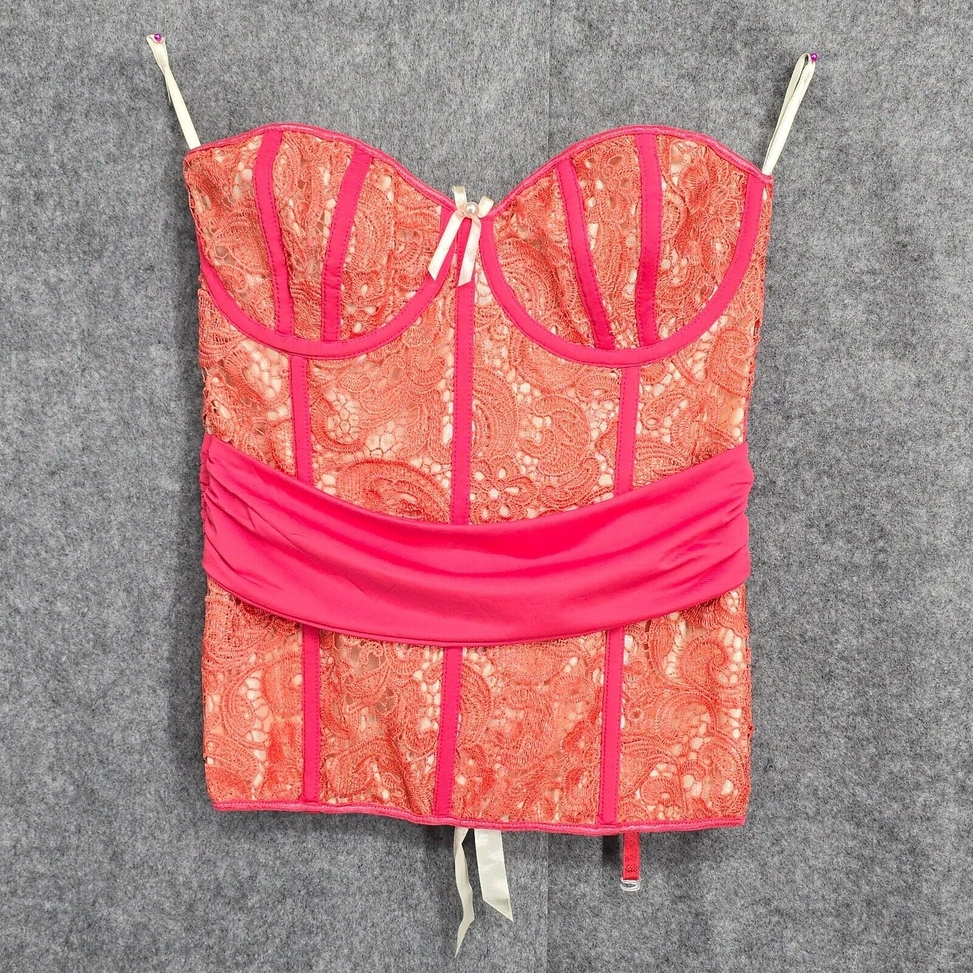 Coquette Corset Lace Top Women Extra Large 16-18 C/D Cup Hot Pink/Coral Side Zip