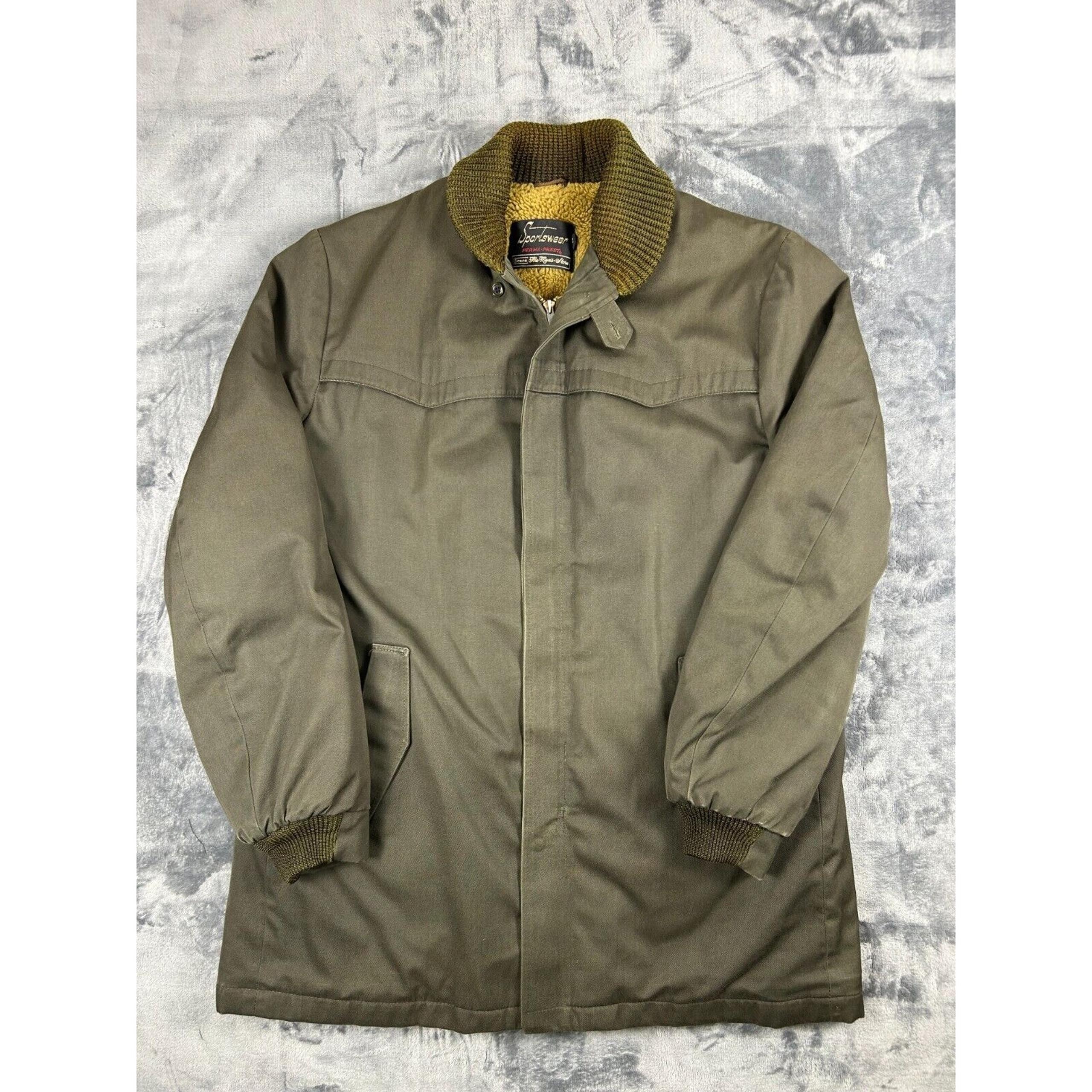 VTG 60s Sears Men's Bomber Jacket 42L Olive Green Sherpa-Lined Heavy Duty Coat