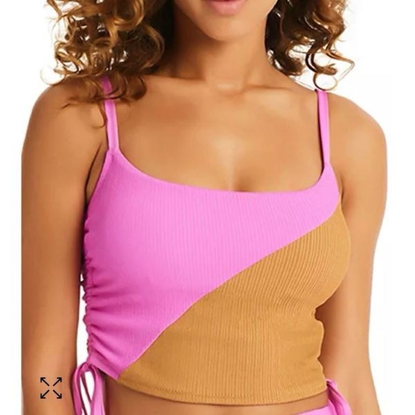 Sanctuary Balancing Act Shirred-Side Cropped Pink Aura Tankini Top Women's XS