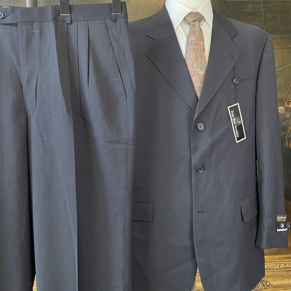 NWT VTG Jean-Paul Germain 44L 2 Piece Black Super 90's Wool 3 Button Suit