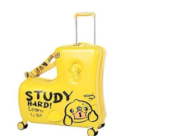 Children's Ride-On Travel Suitcase, Rolling Kid's Trolley Luggage with Wheels, C