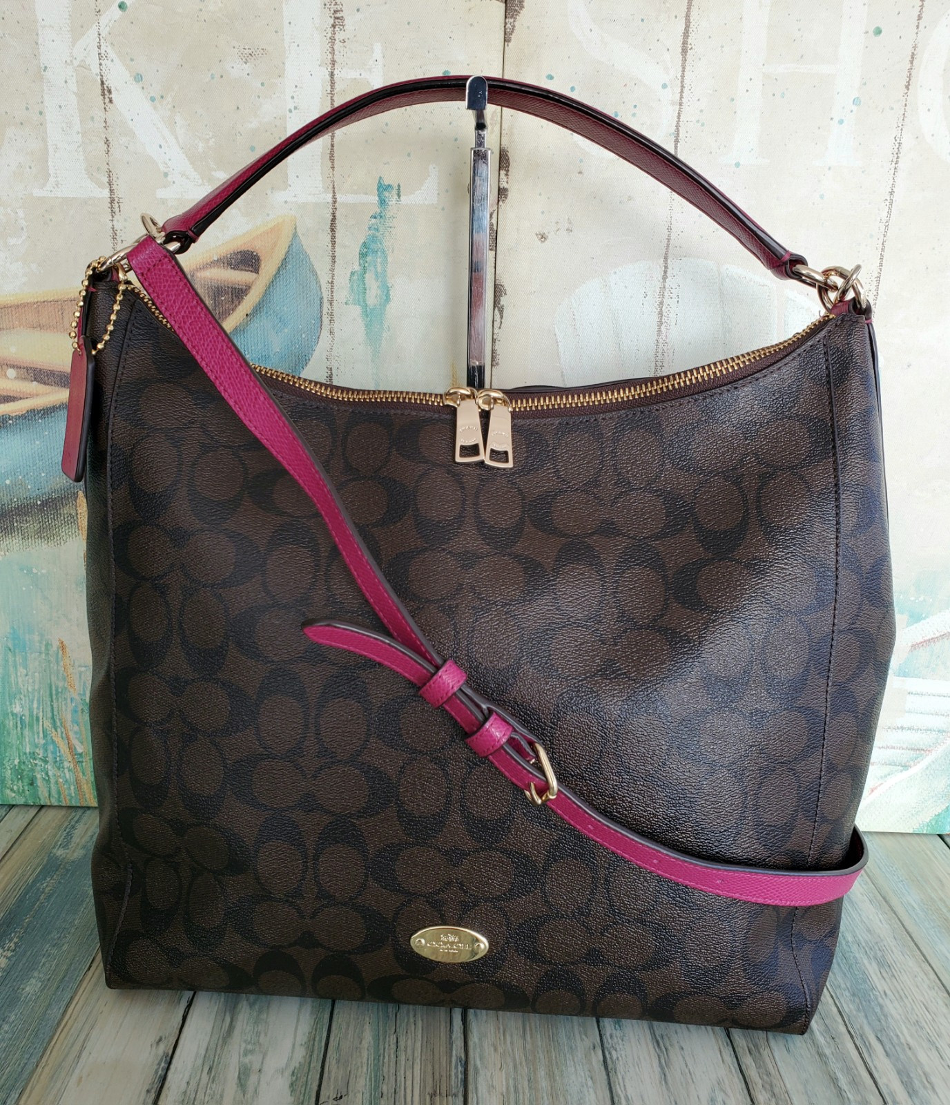 COACH CELESTE CONVERTIBLE HOBO IN SIGNATURE F34910 EUC