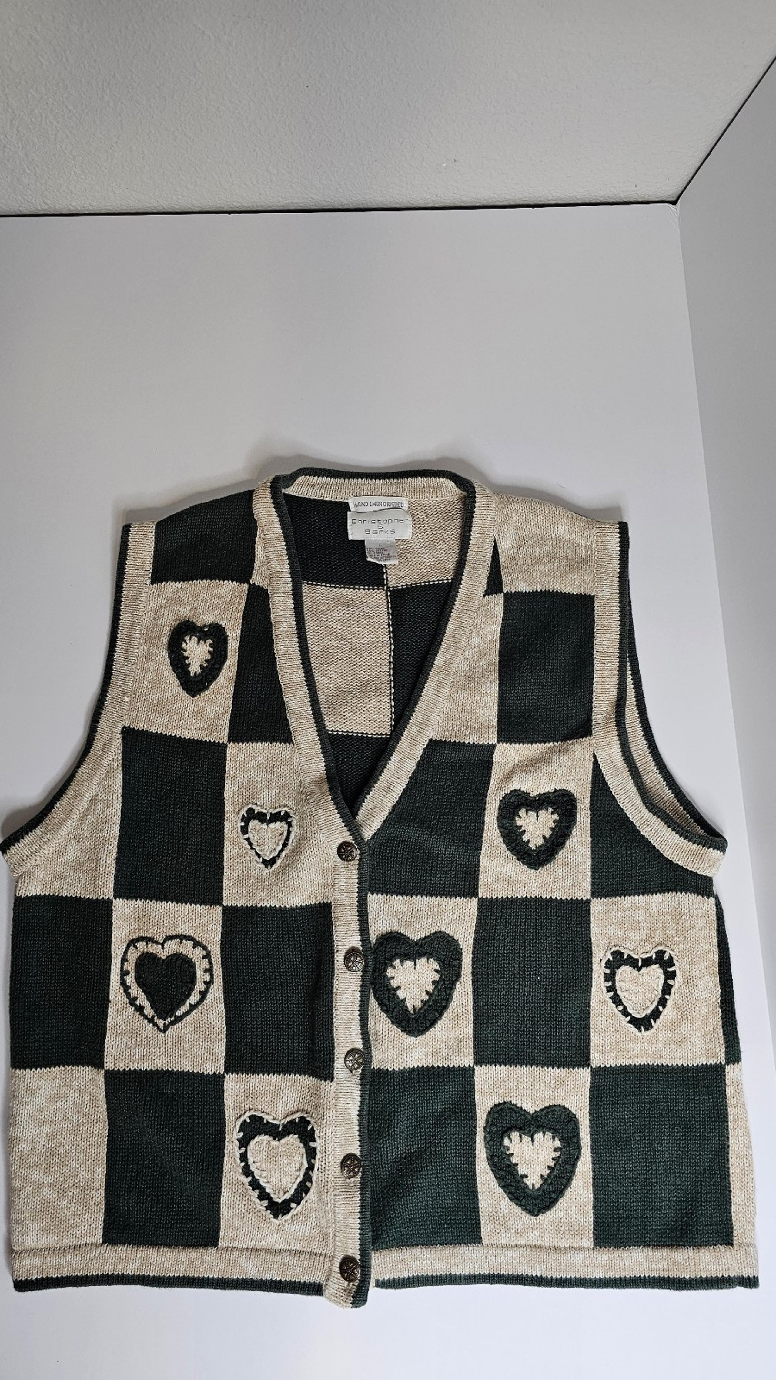 Vintage 90's Christopher & Banks Checkered Heart Knit Vest