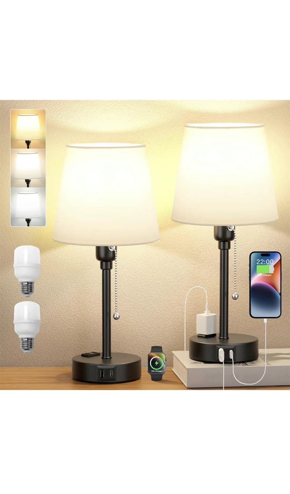 Bedside Lamps for Bedrooms Set of 2 Nightstand