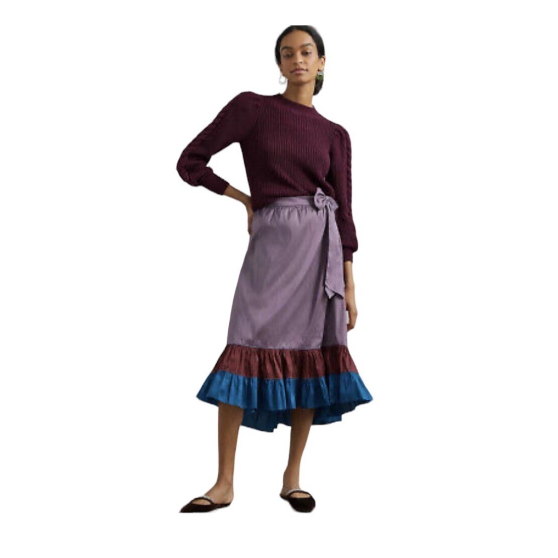 NWT Sachin & Babi Anthropologie Purple Colorblock Midi Skirt Bohemian Size 4