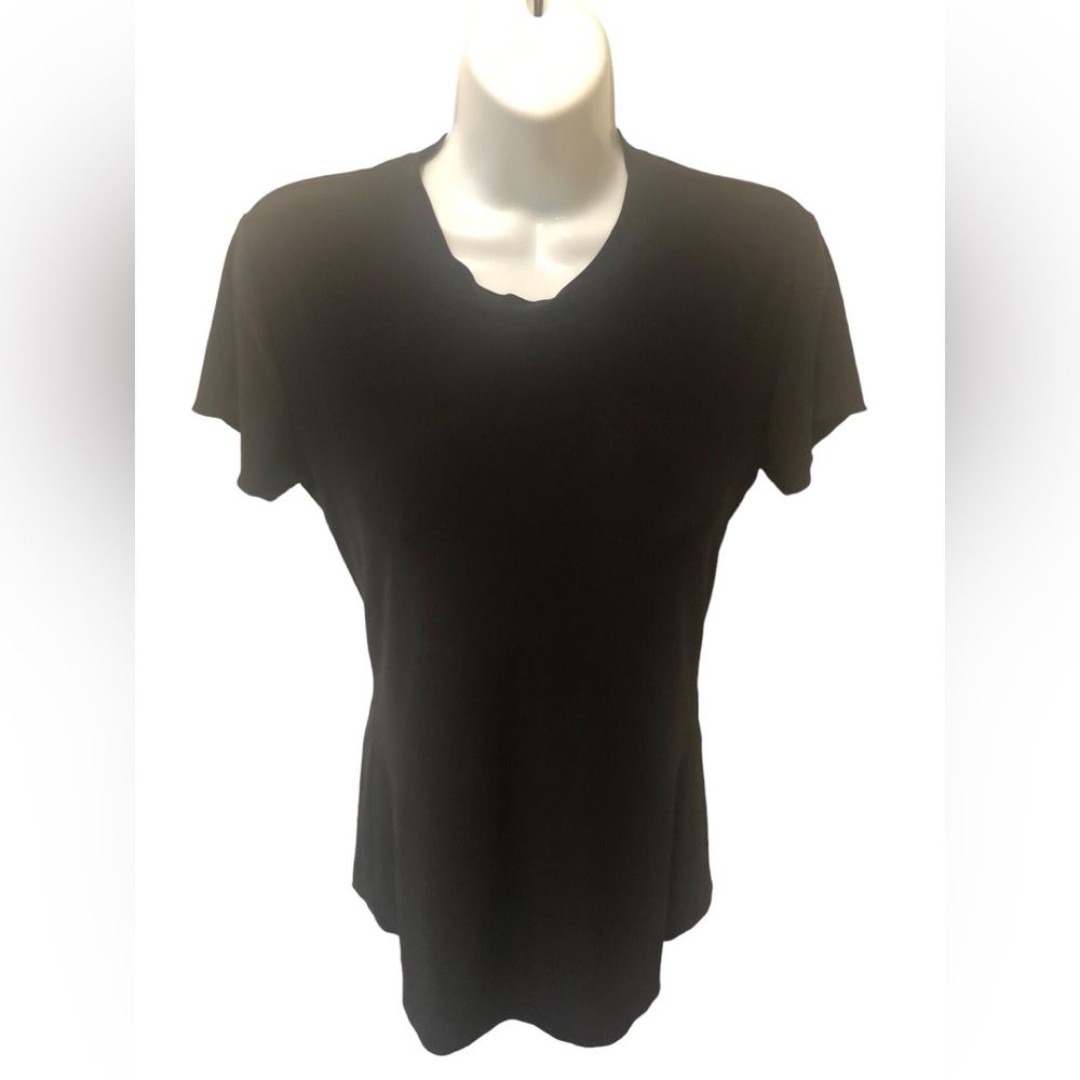 Norma Kamali Slim Fit Fitted Top Tee Black Sz S~4 Crew Neck Slinky Business