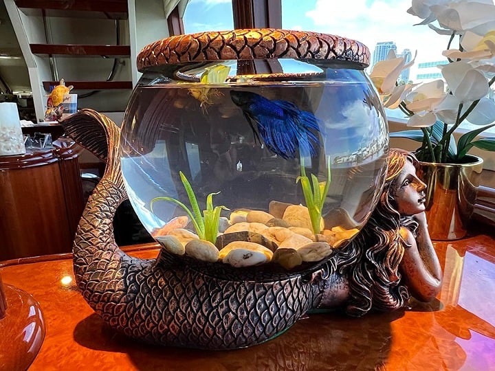 Mermaid Decorative Gold Antiqued Glass Fish Bowl Tabletop Aquarium