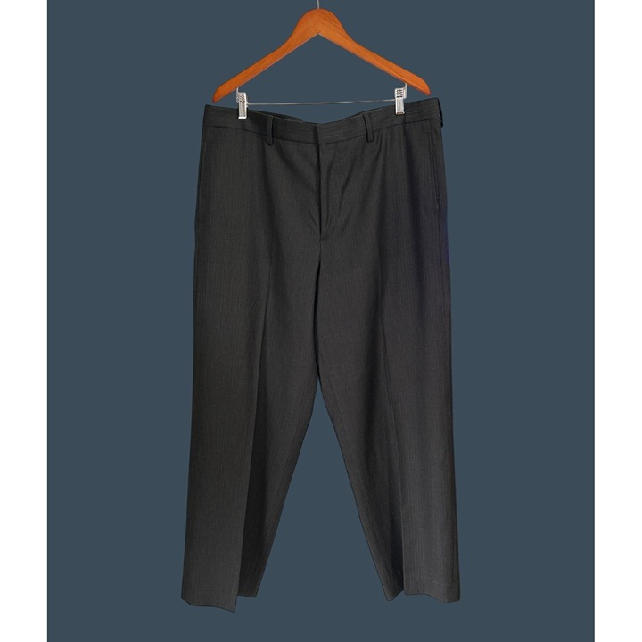 Structure Mens Dress Pants 38x30 Pinstripe Black Polyester/Viscose Trousers