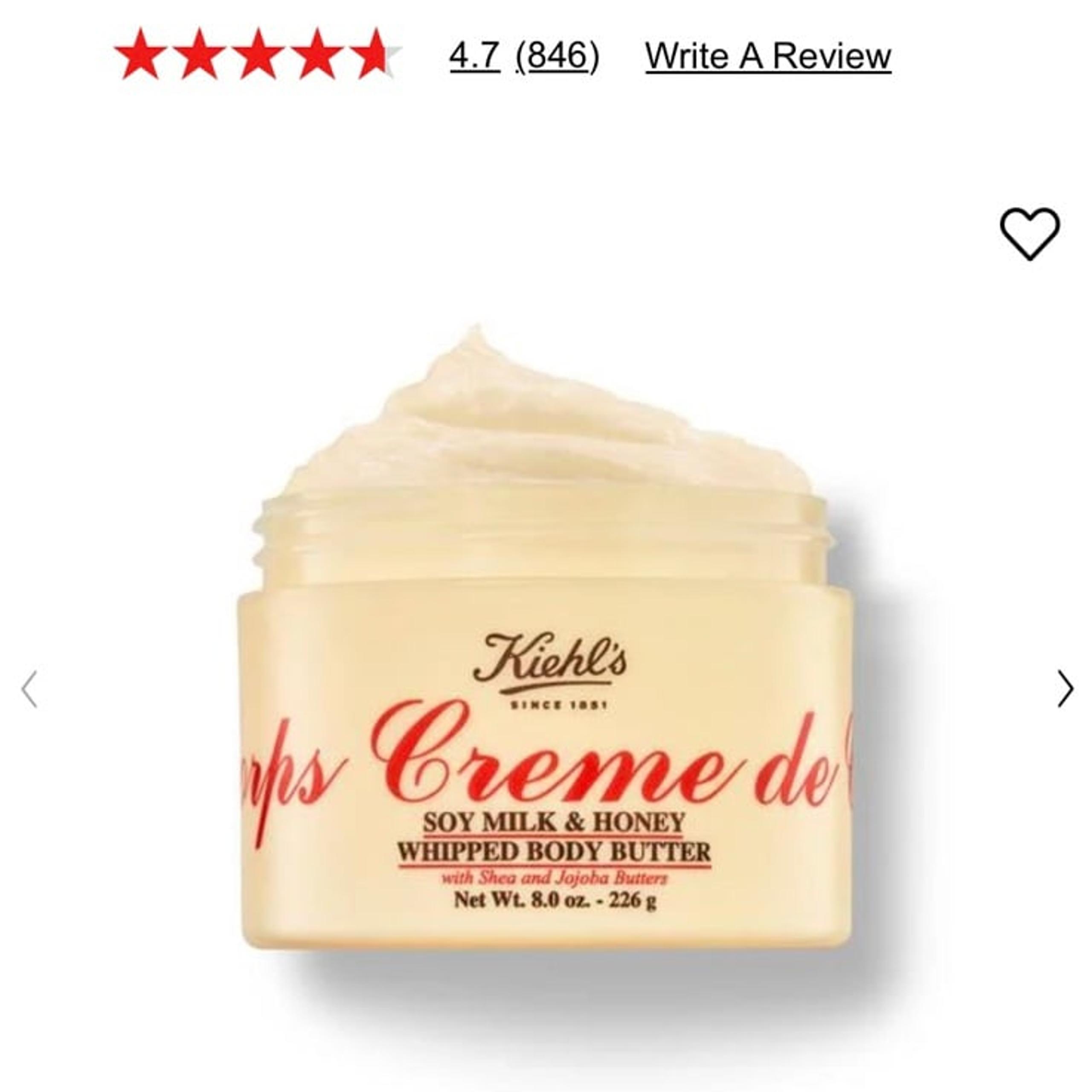 Kiehl's Creme De Corps Soy Milk & Honey Whipped Body Butter - 8 oz jar