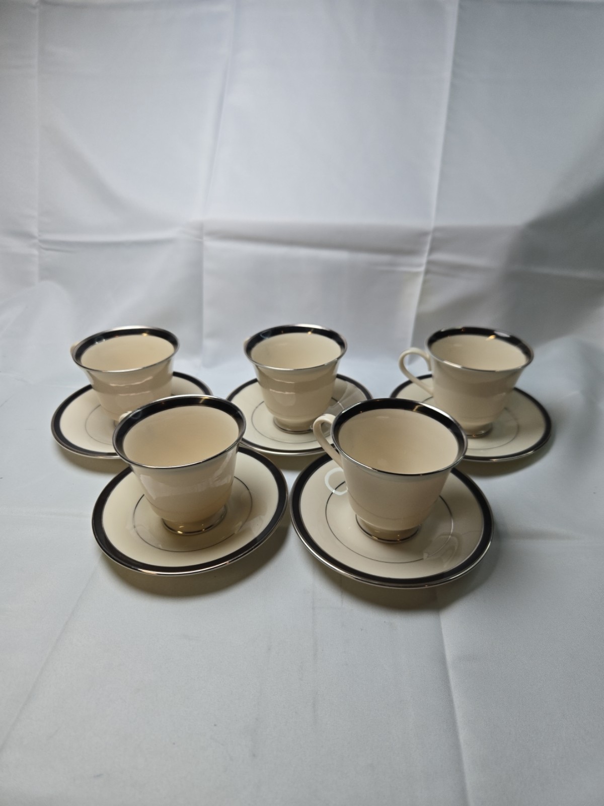 Set of 5 Lenox Black Royale Demitasse Cups and Saucers MINT CONDITION