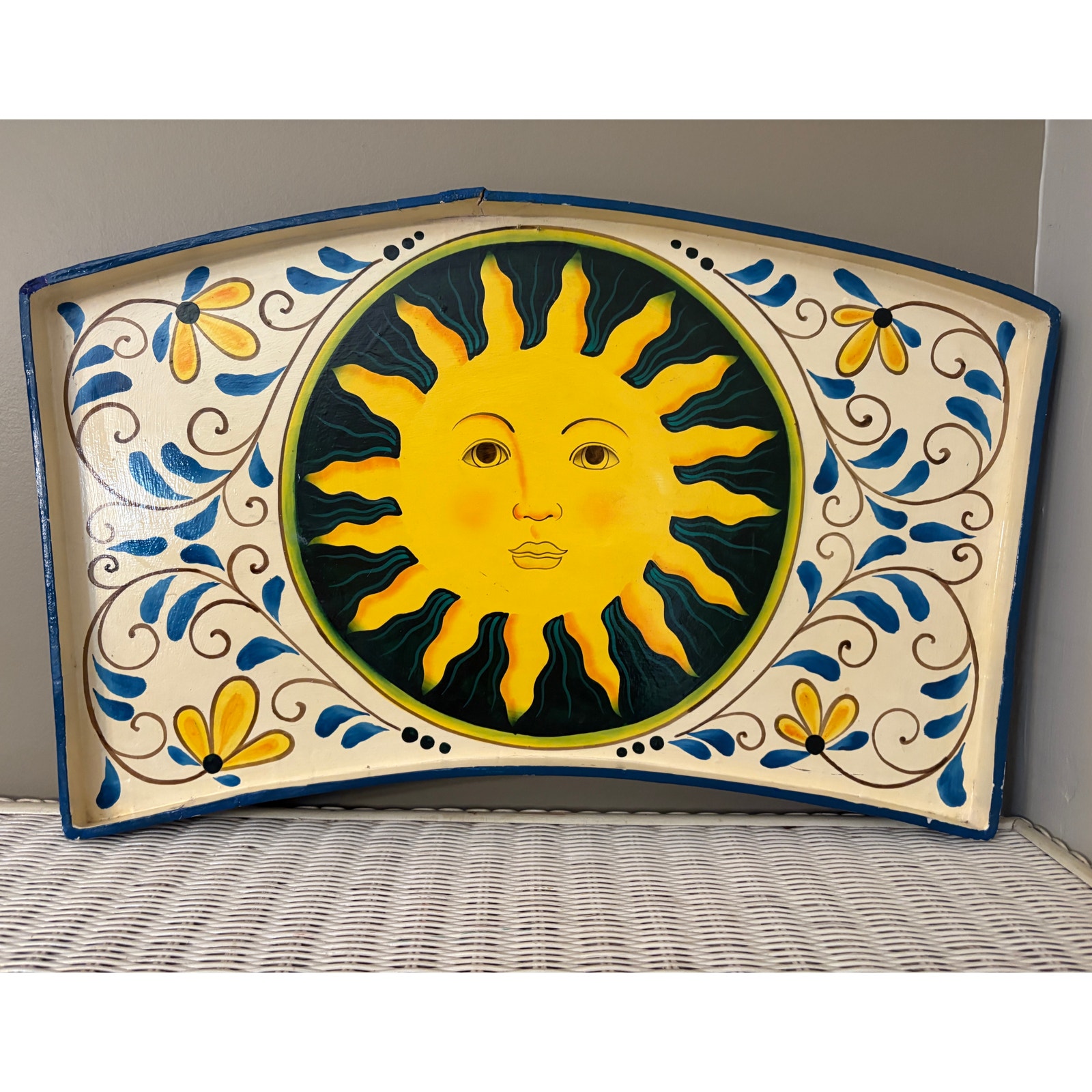 Vintage Nordstrom Hand painted Sun Floral Large Wall Hanging -Made in Thailand