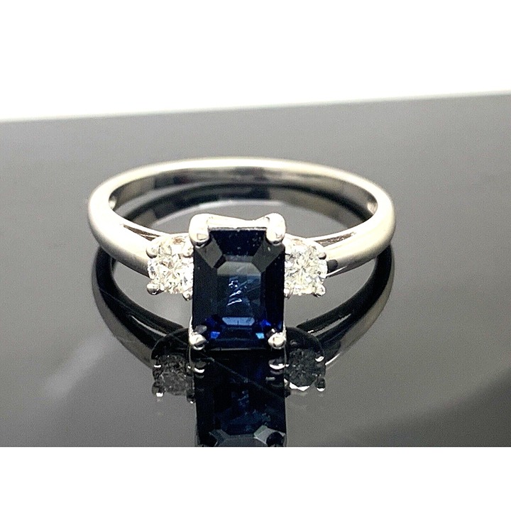 Emerald Cut Blue Gemstone Diamond Engagement Cocktail Ring 14k Gold Women's SZ 7