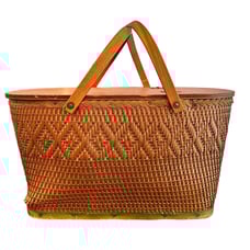 Picnic Basket Red-Man Vintage 1940 Woven Brown Damaged 21 Wicker Hamper Food