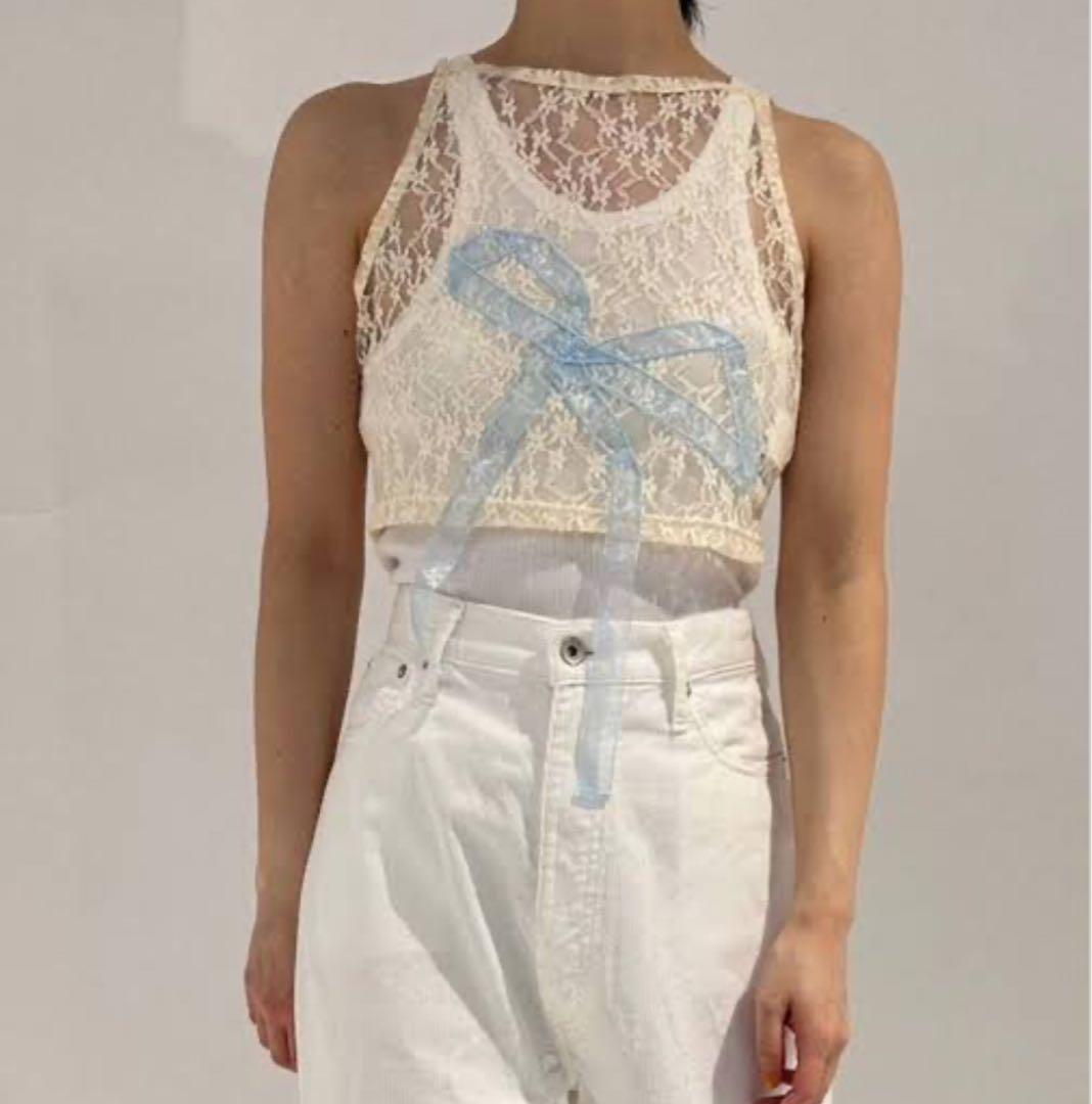 【高知インター店】 YUHAN WANG/ユハンワン Tops Tank top lace bow ribbon トップス