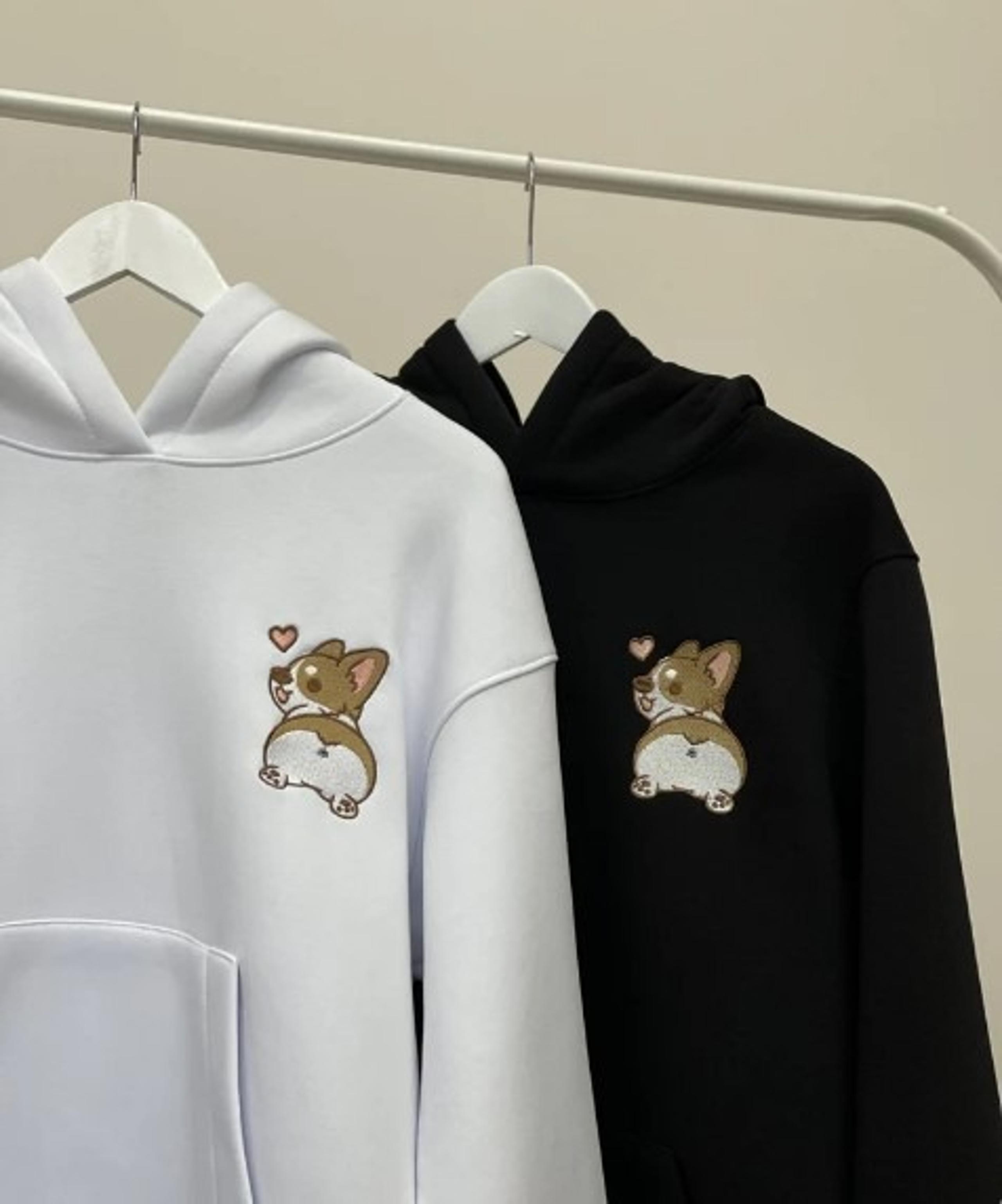 Couple Embroidered Korgi Hoodies , Cartoon Dog Lover Hoodies