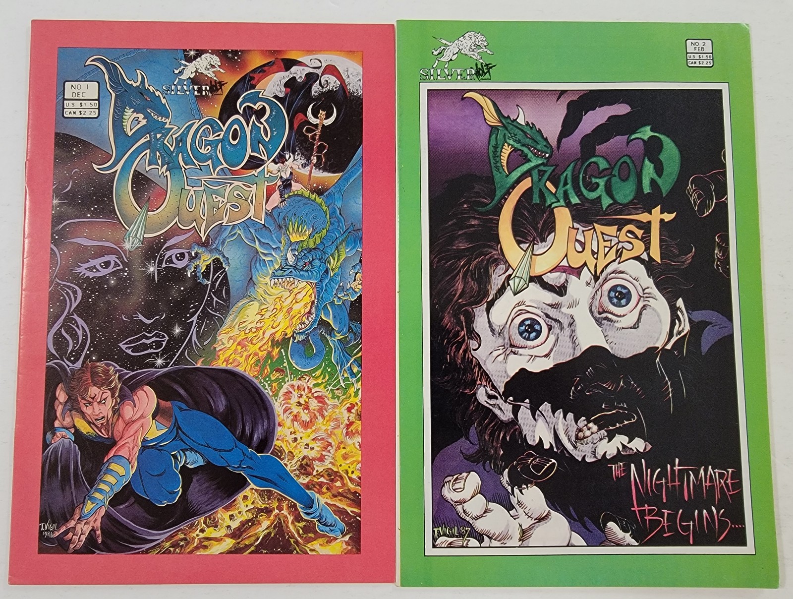 DRAGON QUEST Comic Lot (2) #1 VF/NM #2 FN+ Signed by Tim Vigil* 1986 Silver Wolf