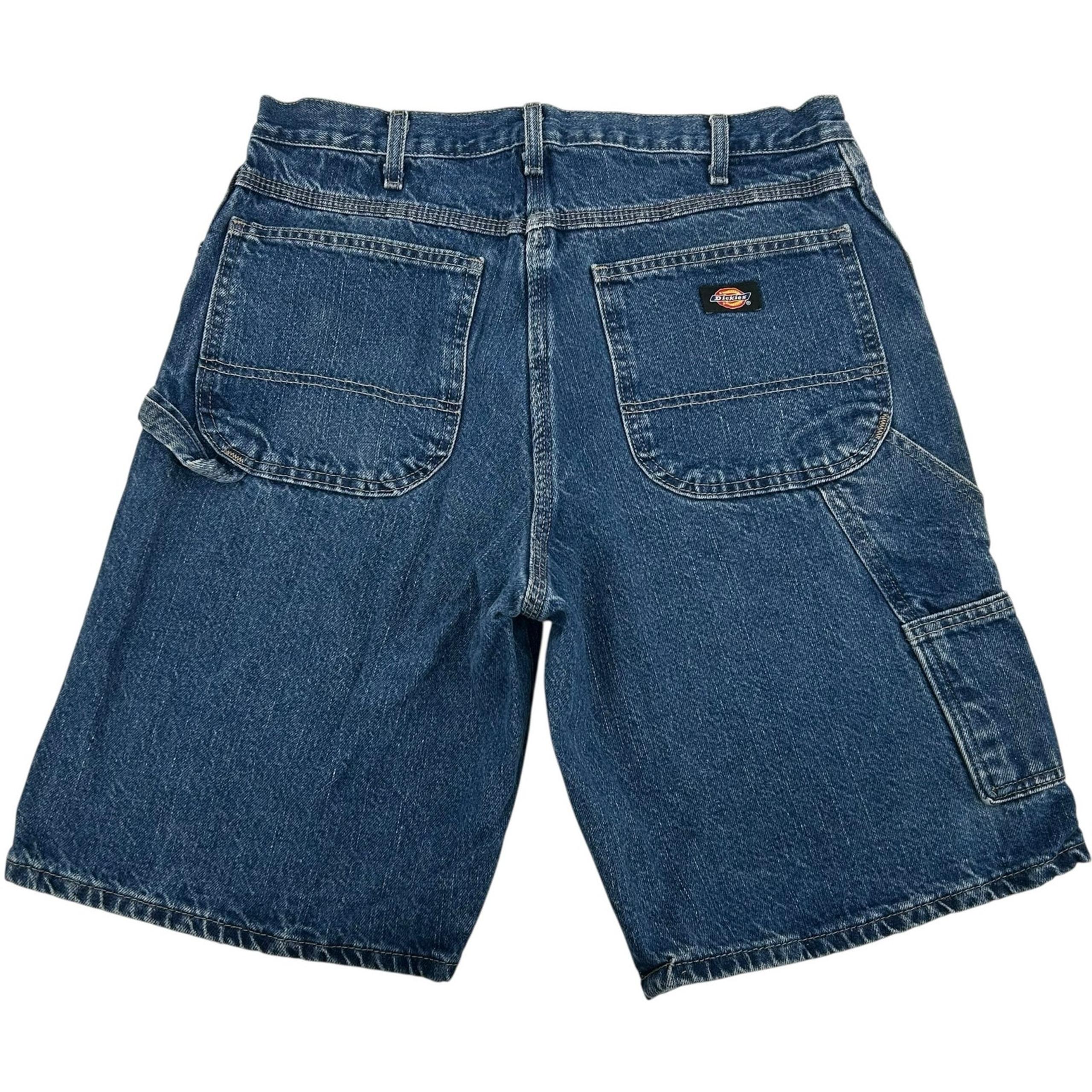 VTG 90s y2k Men's Dickies Carpenter Cargo Dark Wash Blue Denim Jean Shorts Sz 34