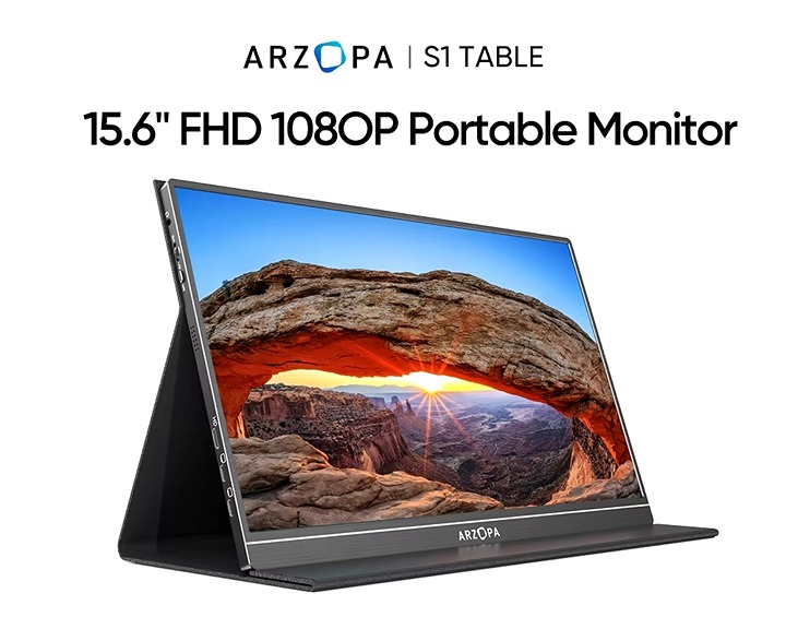 Arzopa 15.6'' FHD 1080P Portable Monitor - HDMI USB IPS External Screen for