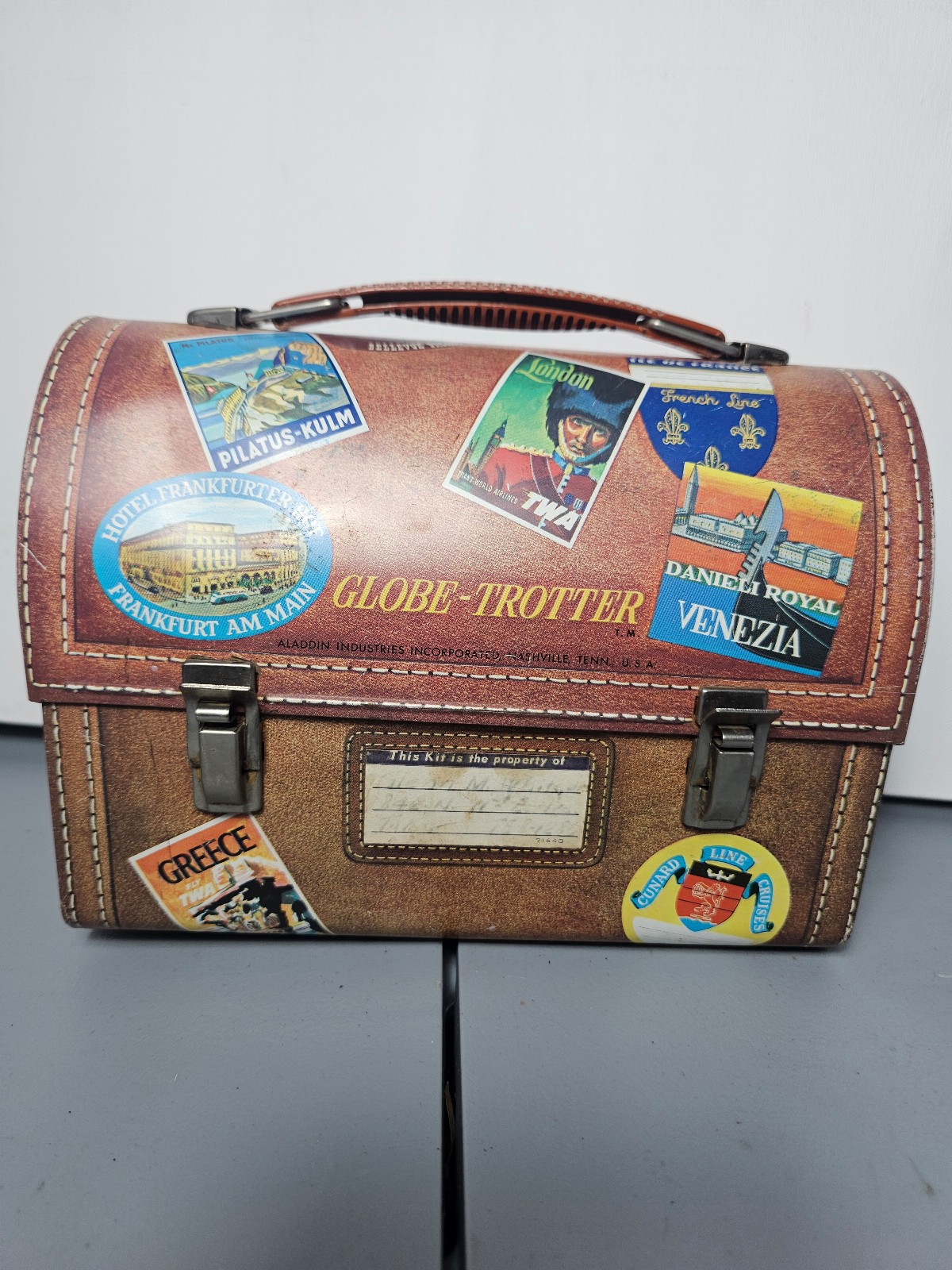 Vintage Aladdin Globe-Trotter Metal Lunchbox Suitcase Design 1950s-60s