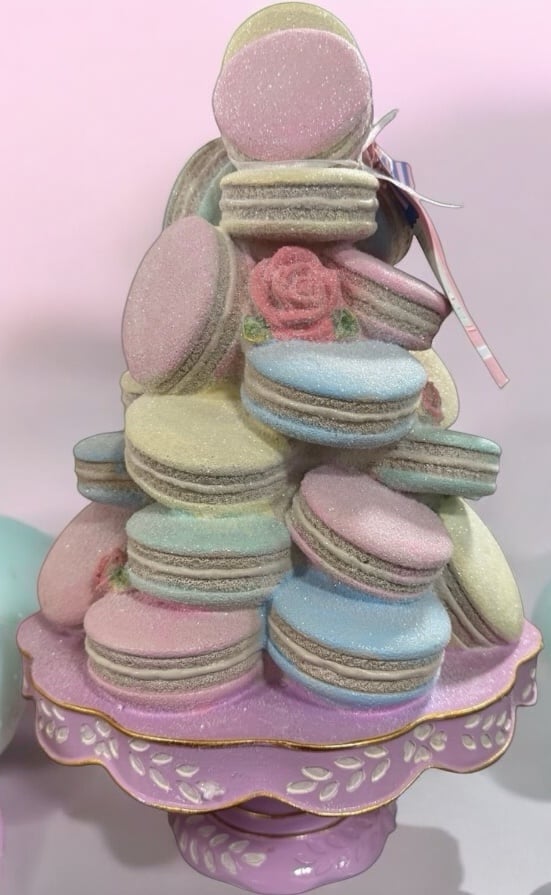 HTF Sweet Treats Easter Pastel Glitter Macaroons & Roses Large Resin Cake Tree