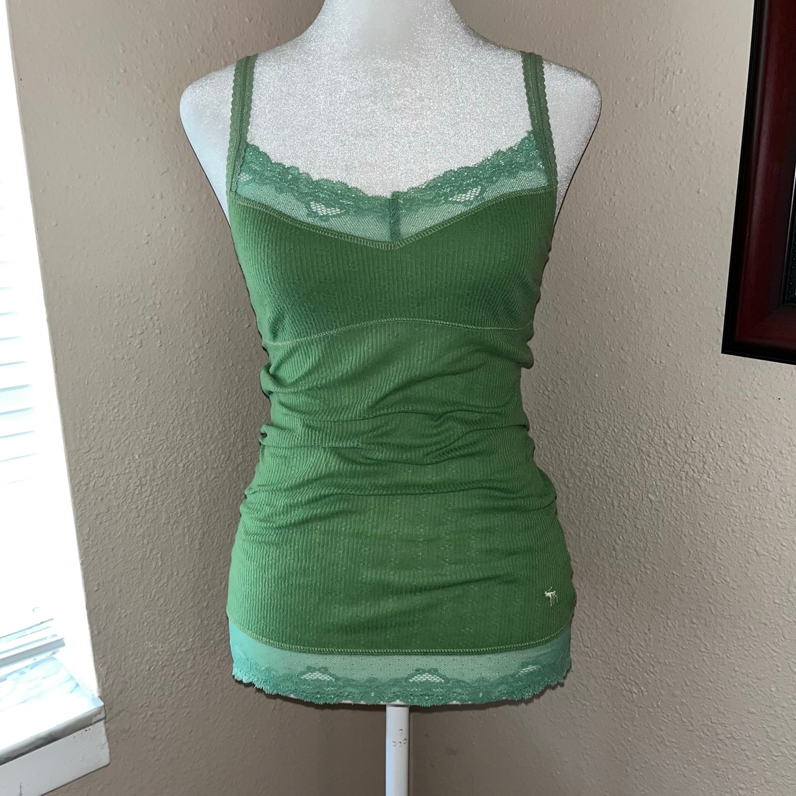 Vintage Y2K Abercrombie & Fitch 2000s Lace Trim Babydoll Cami Pointelle Tank Top