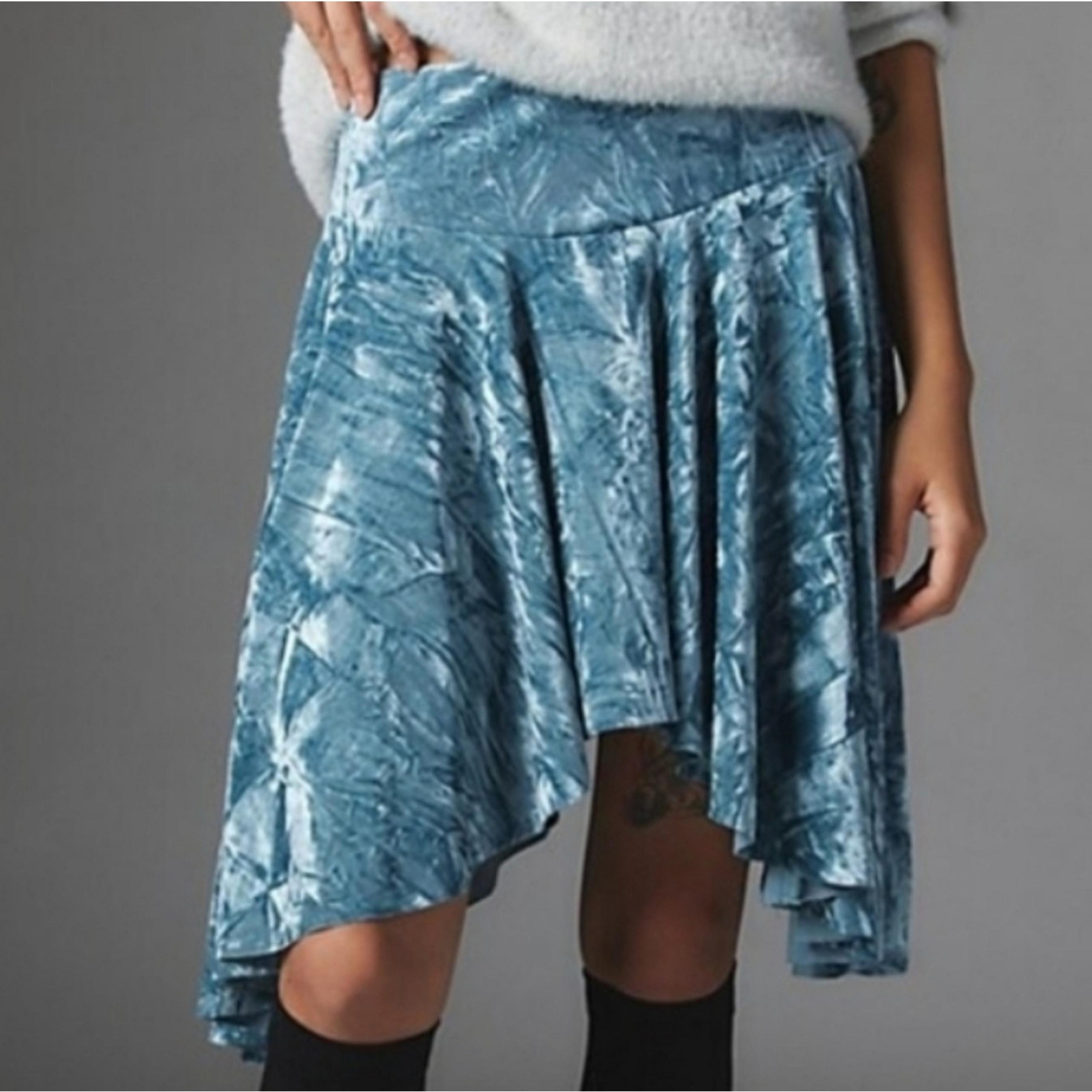Urban Outfitters Silence + Noise Willa Crushed Velvet Mini Skirt Blue Me…