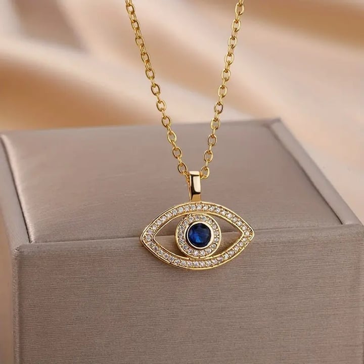 14K Gold 2ct Diamond Womens 1ct Blue Sapphire EYE Necklace Jewelry 16 18 Size