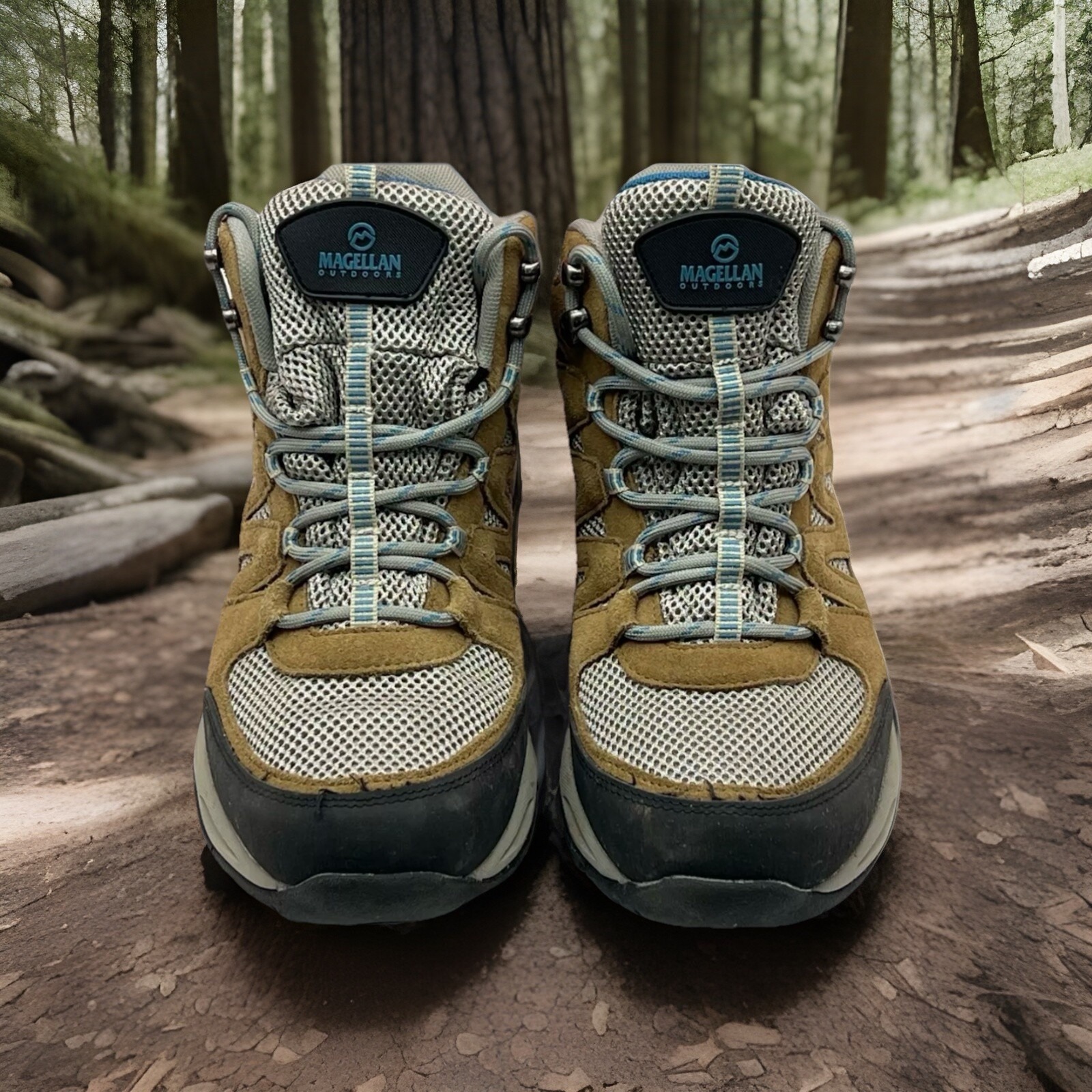 Magellan Women's Grey Brown & Black Lace-Up Hiking Boots Size 9.5B