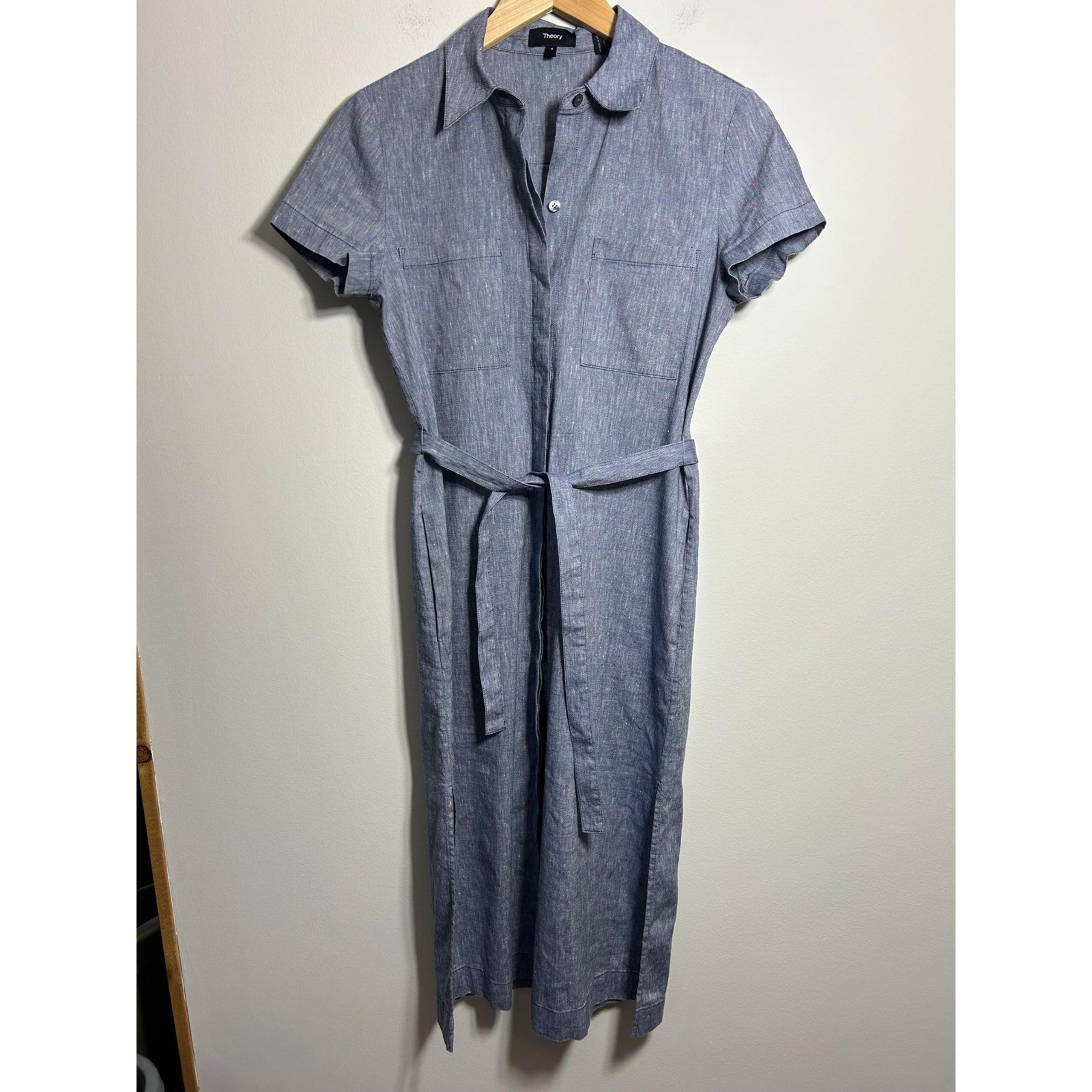 Theory Linen Shirt Dress Point collar Button Front  Size 4