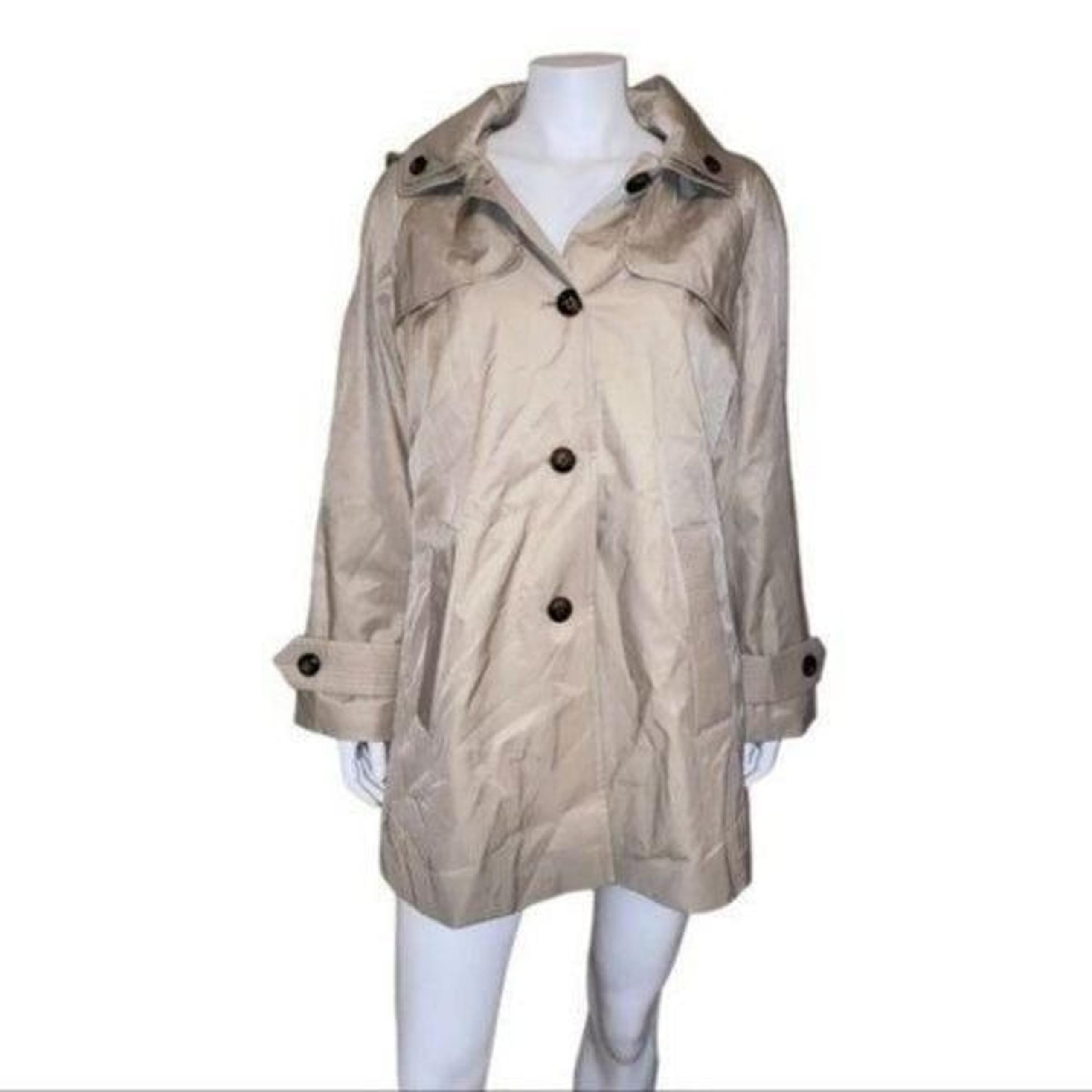 London Fog Stone Single-Breasted Hood Raincoat Extra Small NWOT