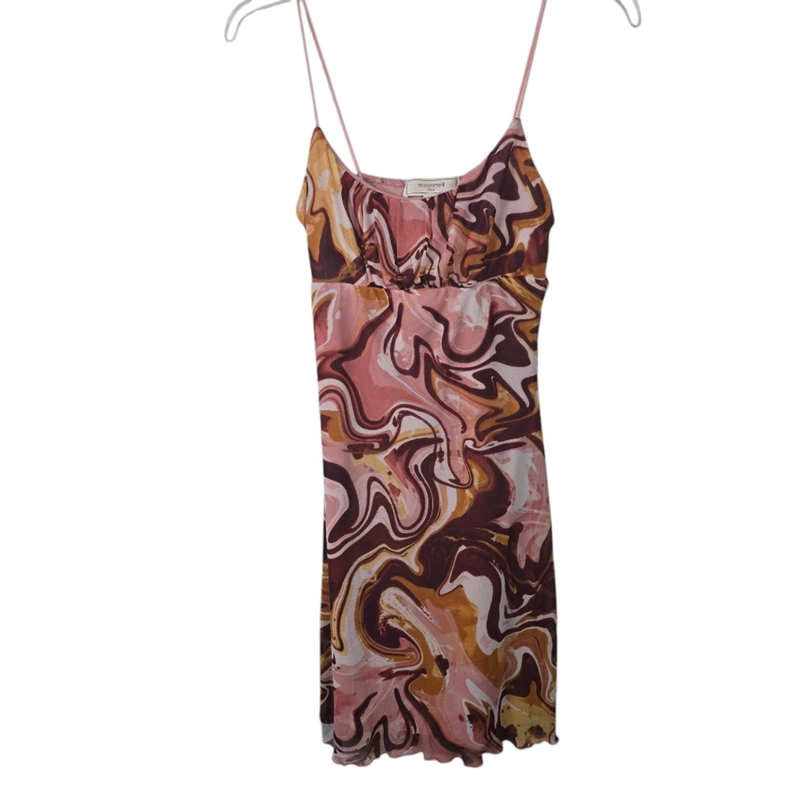 No Comment Marble Print Babydoll Spaghetti Strap Bodycon Dress Y2K Boho Mini S