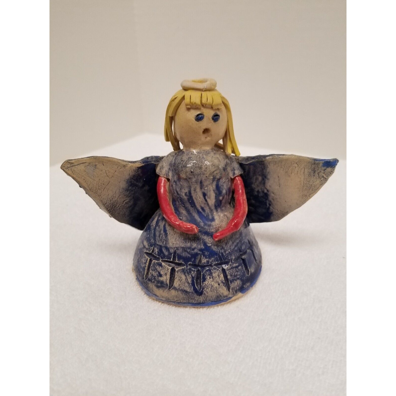 Rustic handmade clay angel pottery piece signed Summer 4.5 tall x 6 wide