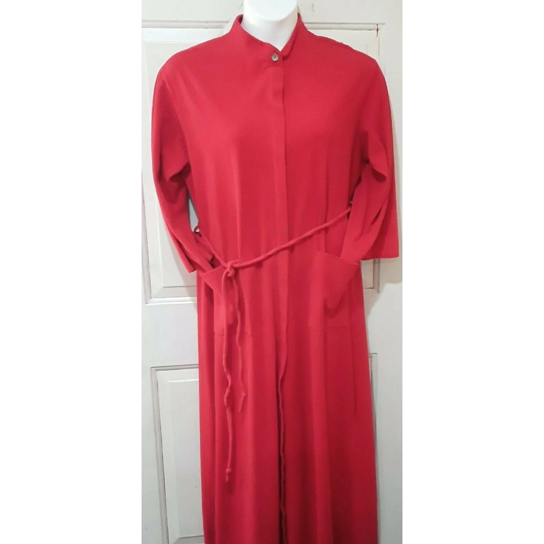 VTG Vassarette 3/4 Zip Front Red Warm Long Maxi Bath Robe Housecoat Sz L USA