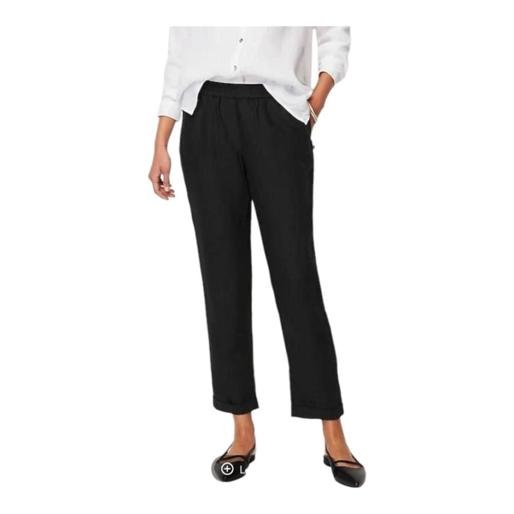J Jill Black Stretch Washable Linen Pull On Rolled Tacked Hem Pants Size XL GUC