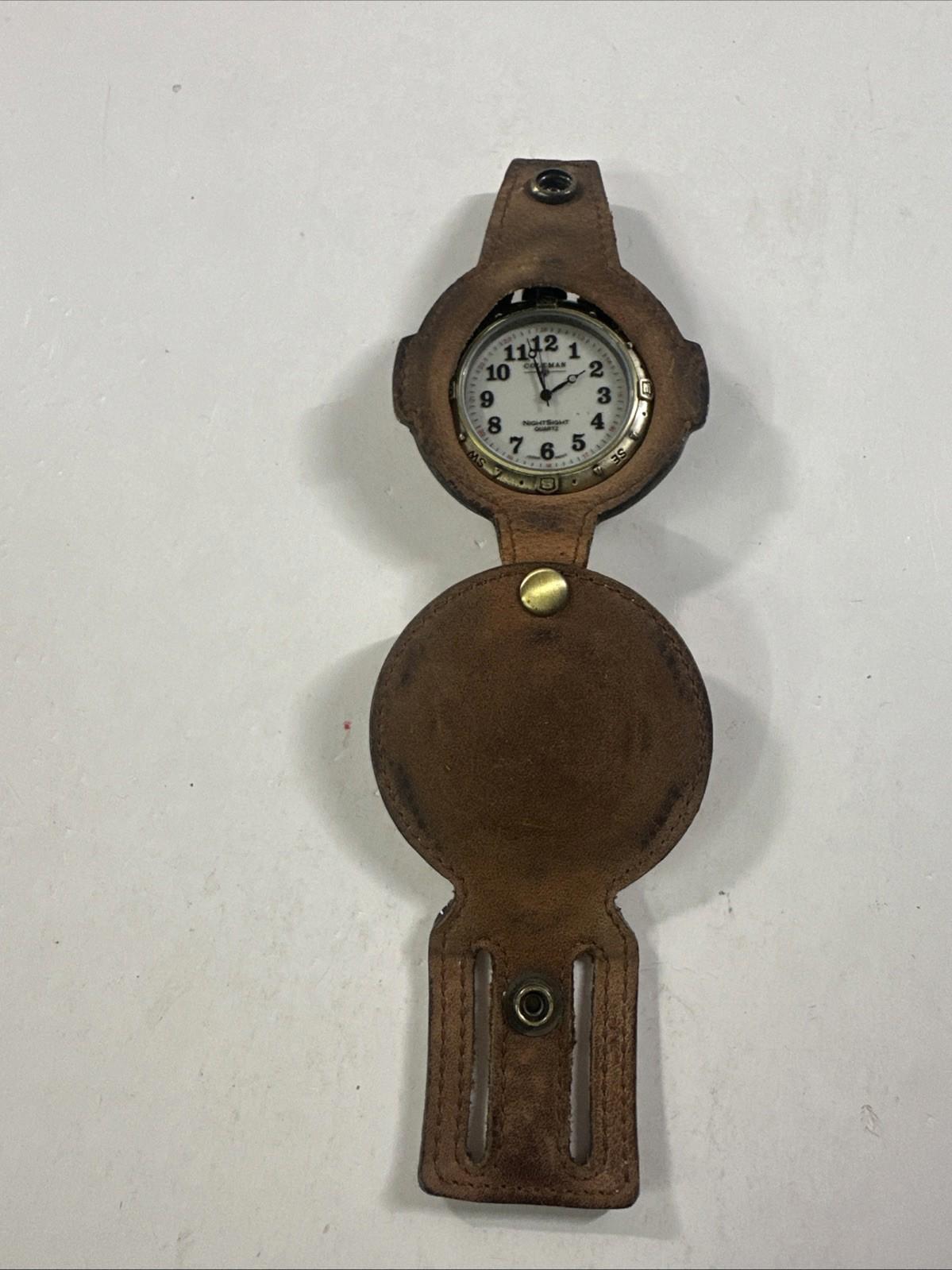 Coleman Night Sight Pocket Watch Men Japan Movt Leather Pouch Quartz New Battery