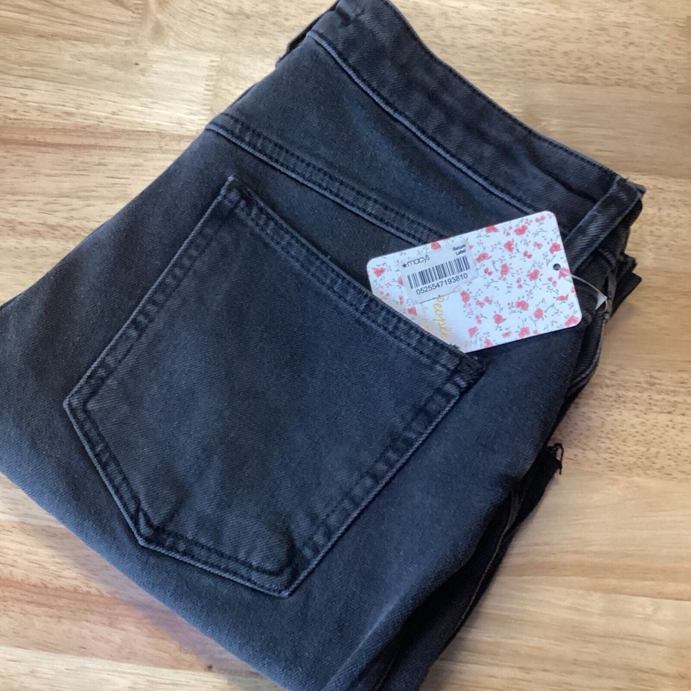NWT Free People Women Jeans 27 Black Rita Cropped Flare Raw Hem Pants Boho