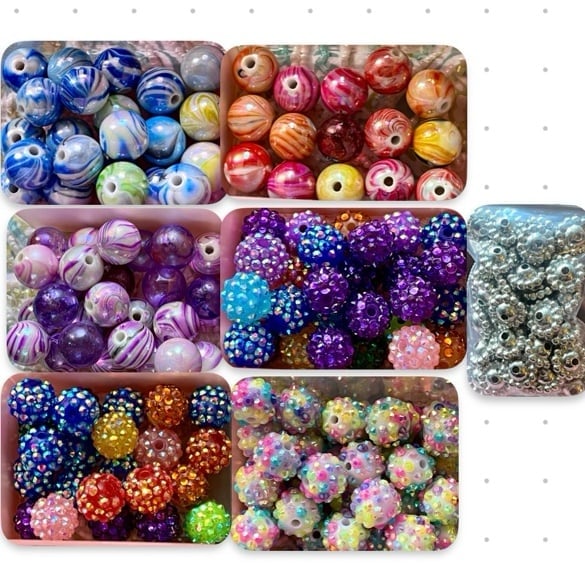 Fancy Craft Iridescent & Rhinestone Beads with Silver Spacers Lot #4