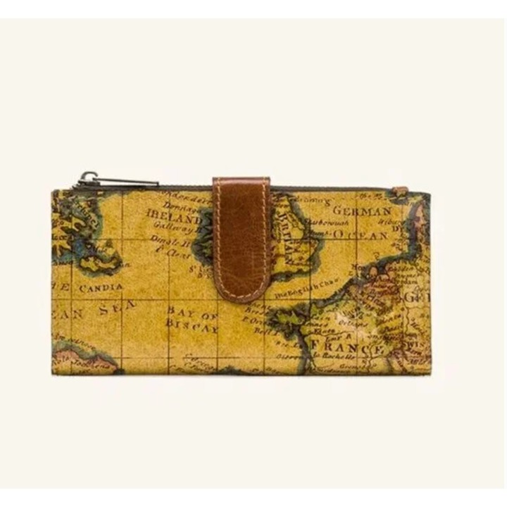 Patricia Nash Nazari Leather Bifold Wallet RFID Protection Brown European Map*