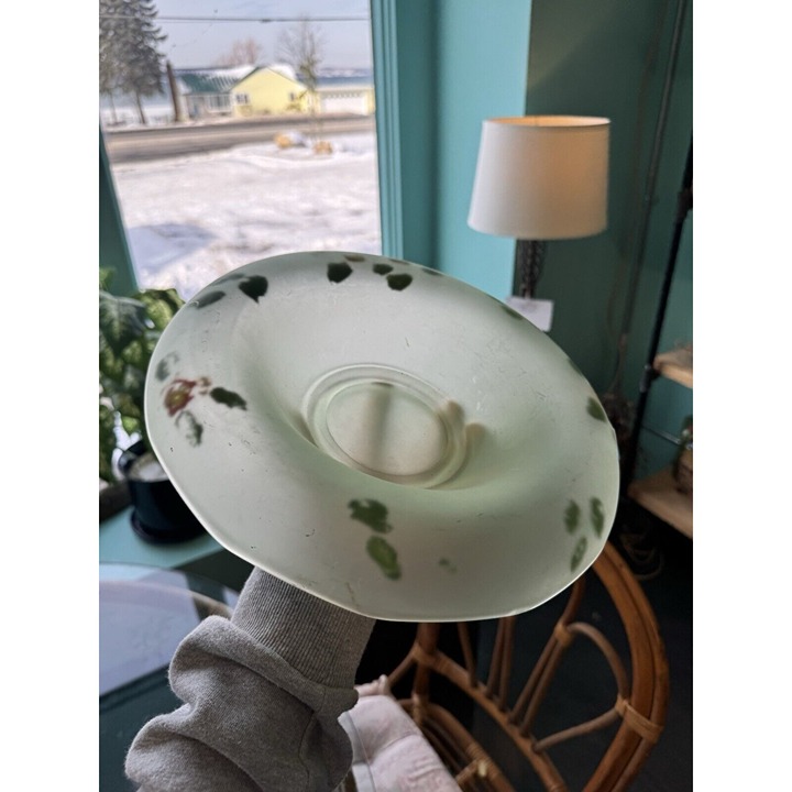 Vintage Fenton? Frosted Green Reverse Floral Painted Console Bowl