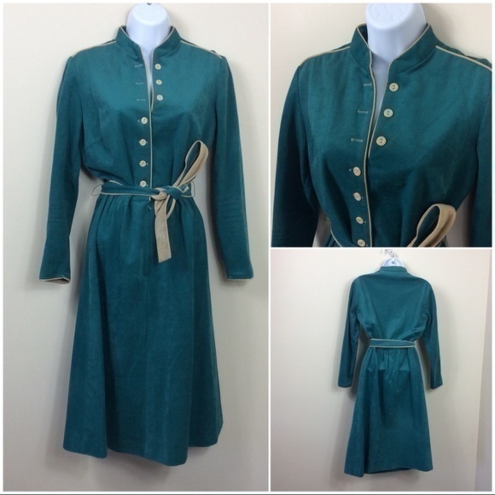 Vintage 70s lady Carol green velour tie belt dress. Small