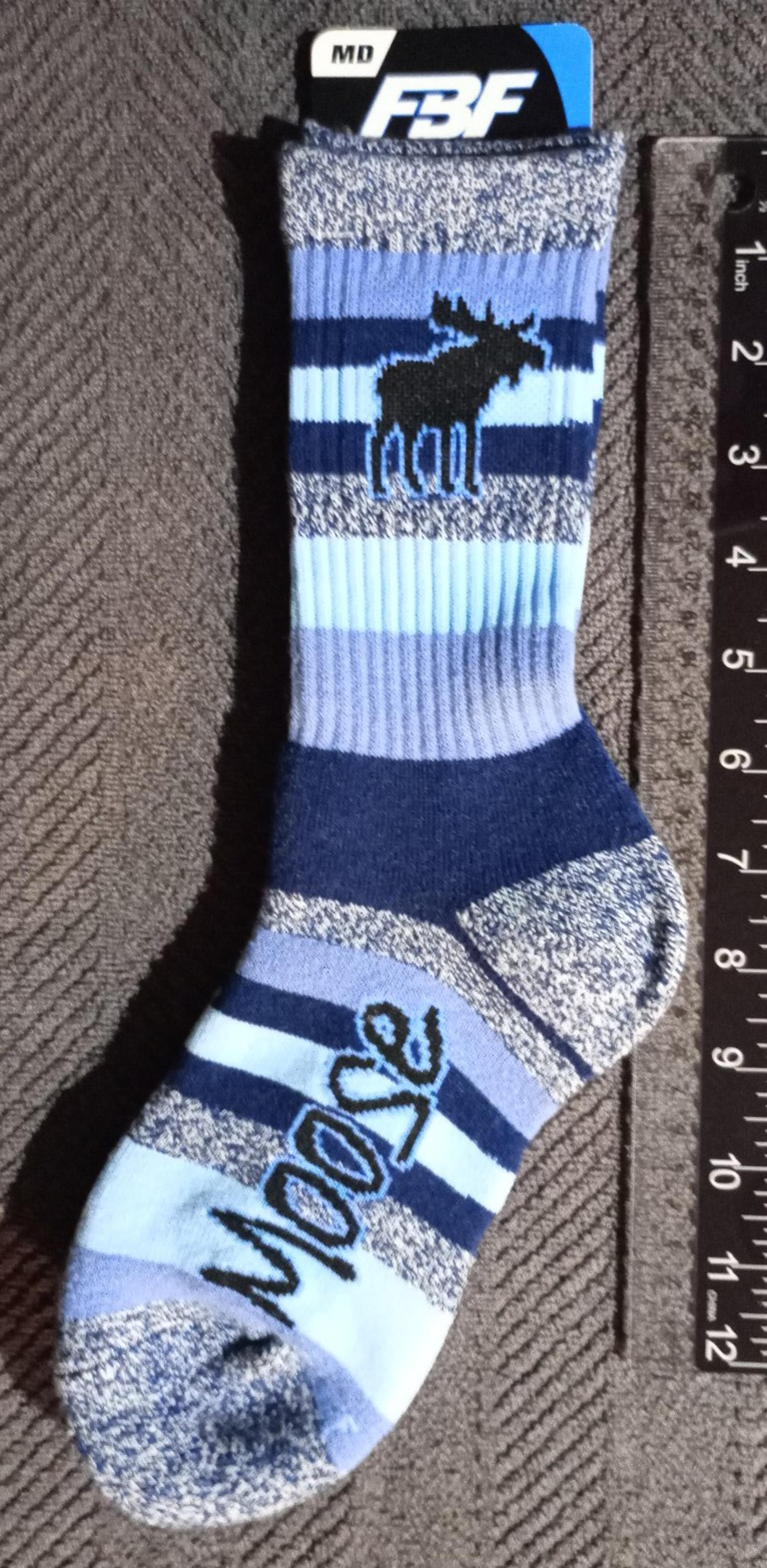 FBF Wildlife Novelty Socks - Moose Mountain Stripe - Size MD - NEW