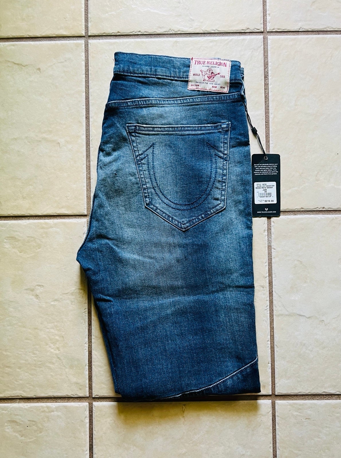 True Religion Rocco Moto Relaxed Skinny Jeans Sz-34X34 NWT MSRP-219